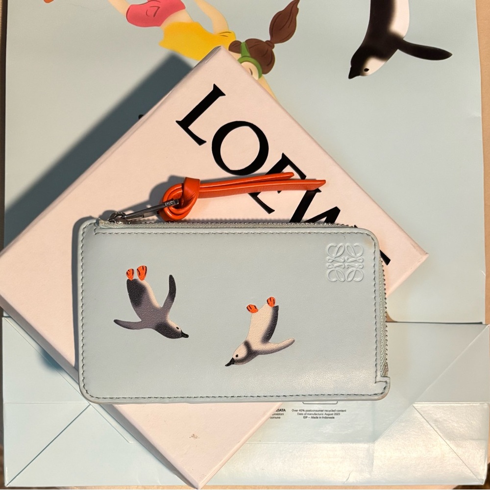 Loewe Suna Fujita Calfskin Penguin Zipped Card Holder